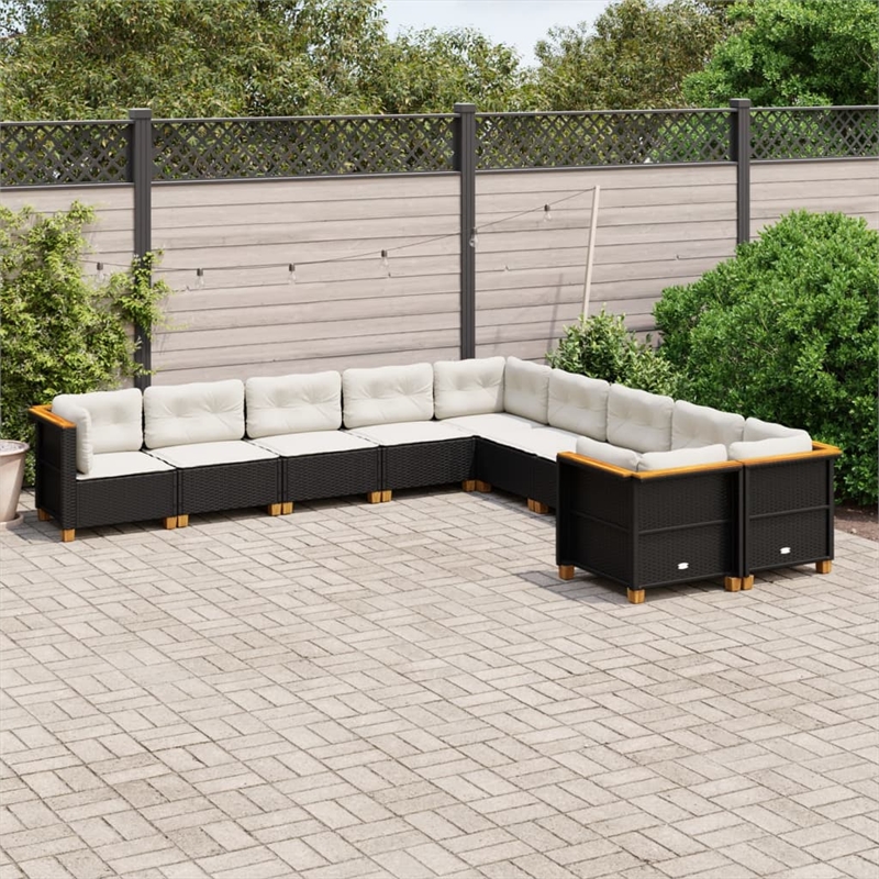 Afuera Living Contemporary 10 Piece Poly Rattan Sofa Set in Black/Cream