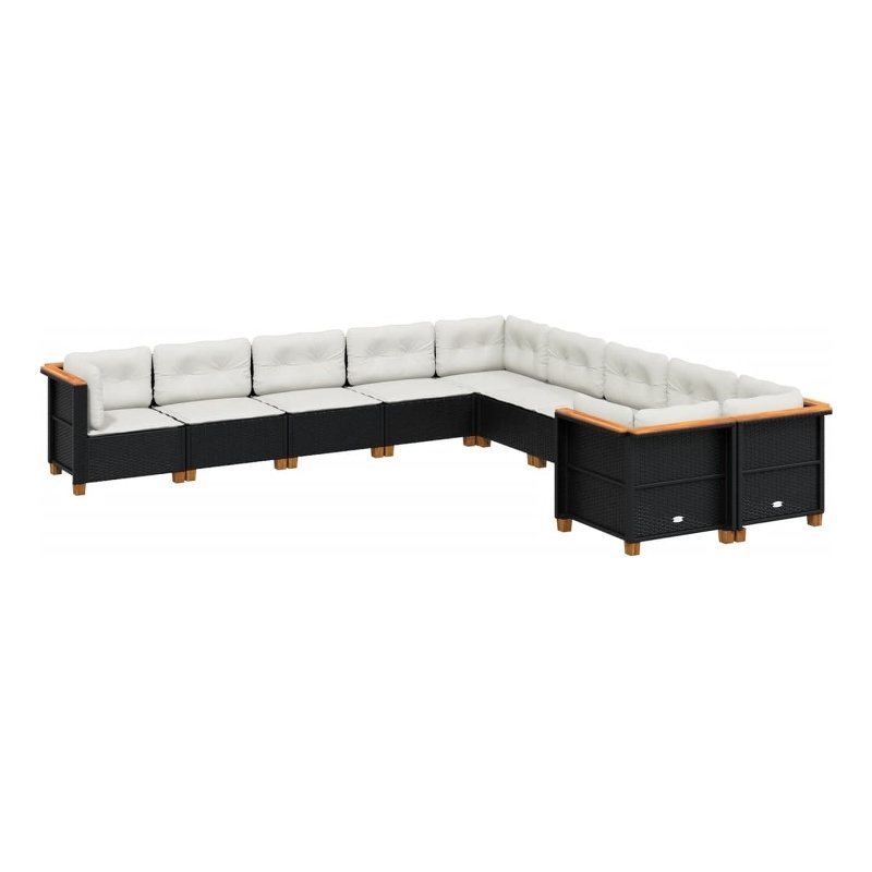 Afuera Living Contemporary 10 Piece Poly Rattan Sofa Set in Black/Cream