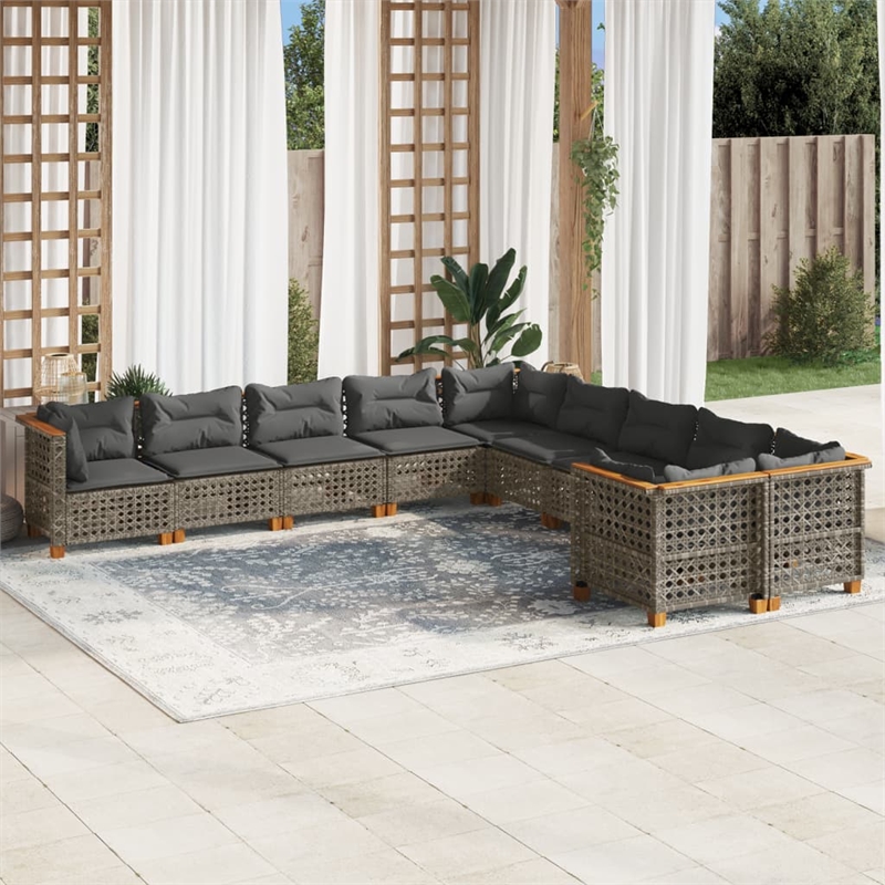 Afuera Living Contemporary 10 Piece Poly Rattan Large Sofa Set in Gray
