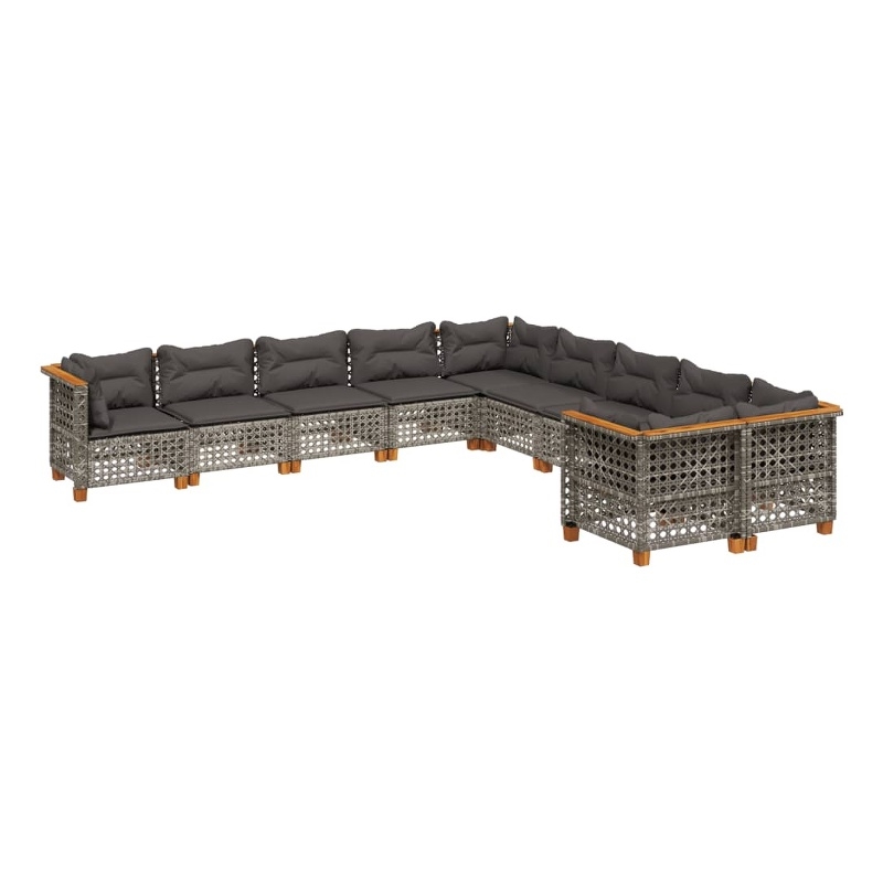 Afuera Living Contemporary 10 Piece Poly Rattan Large Sofa Set in Gray