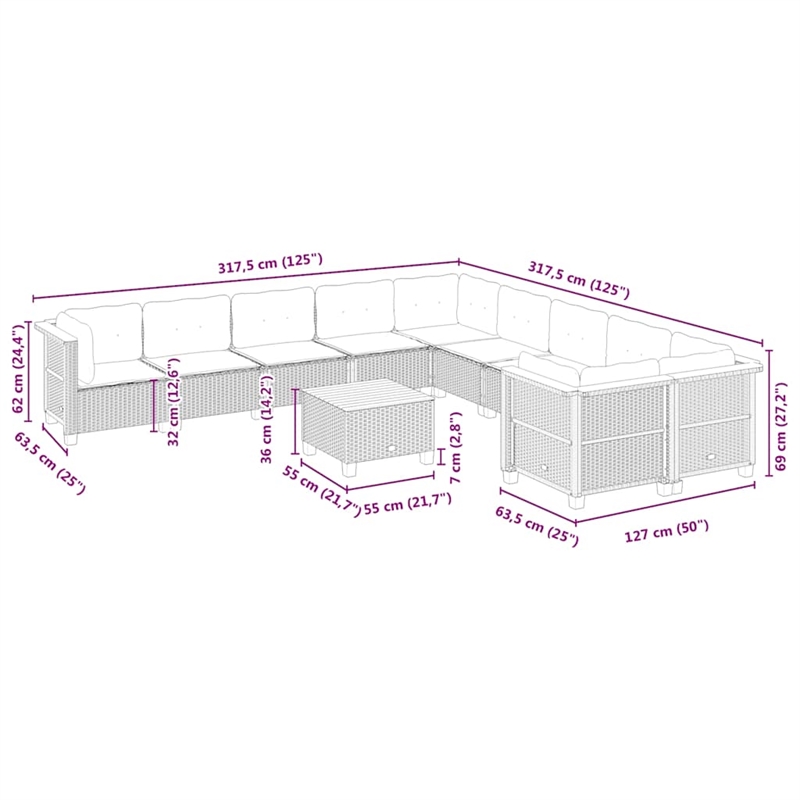 Afuera Living Contemporary 11 Piece Poly Rattan Sofa Set in Cream/Beige