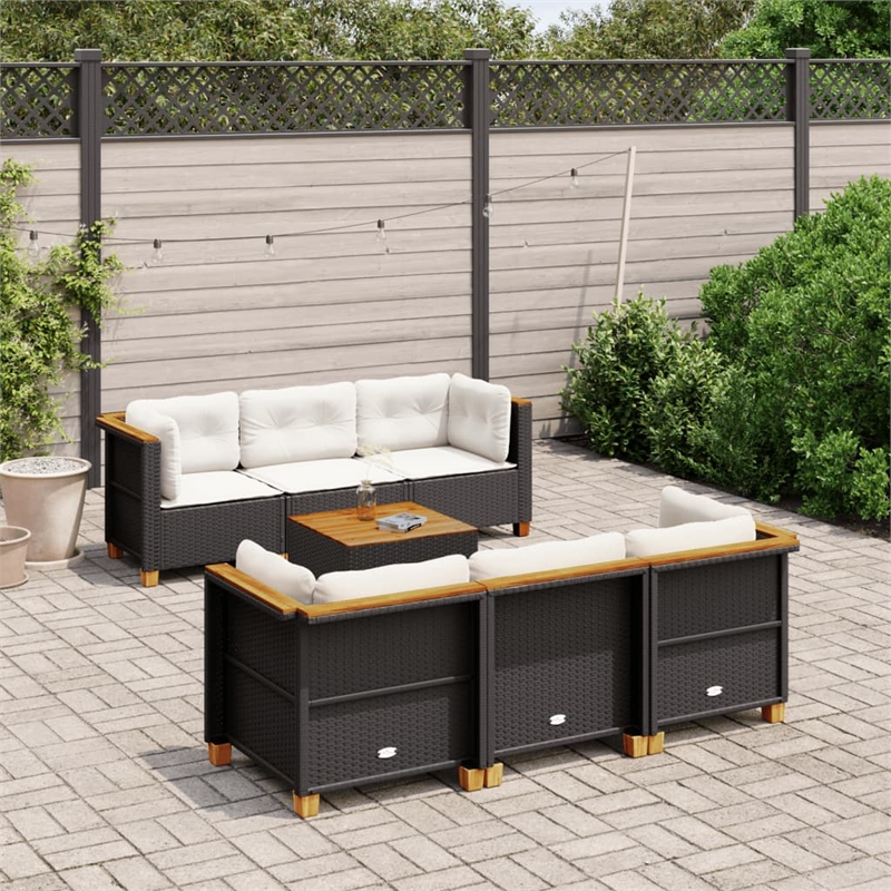 Afuera Living Contemporary 7 Piece Poly Rattan Sofa Set in Black/Cream
