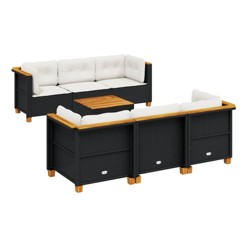 Afuera Living Contemporary 7 Piece Poly Rattan Sofa Set in Black/Cream