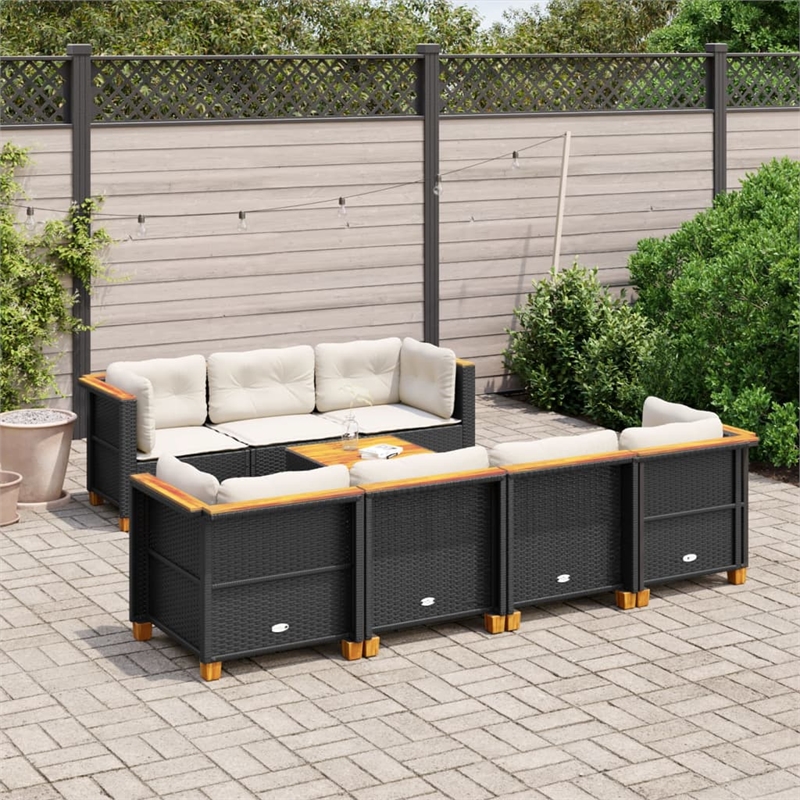 Afuera Living Contemporary 8 Piece Poly Rattan Sofa Set in Black