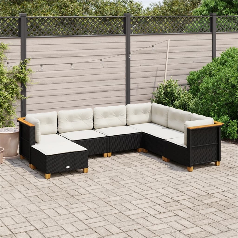 Afuera Living Contemporary 7 Piece Poly Rattan Sofa Set in Black/Cream