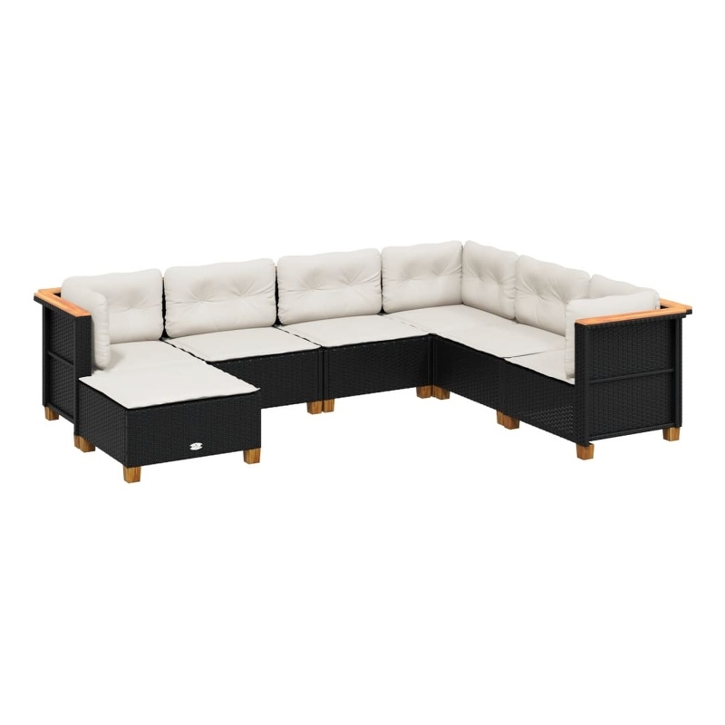 Afuera Living Contemporary 7 Piece Poly Rattan Sofa Set in Black/Cream