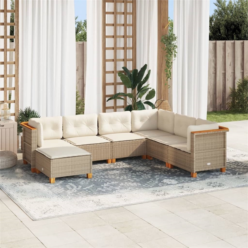 Afuera Living Contemporary 7 Piece Poly Rattan Sofa Set in Beige