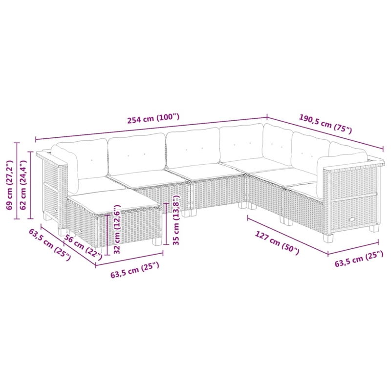 Afuera Living Contemporary 7 Piece Poly Rattan Sofa Set in Beige