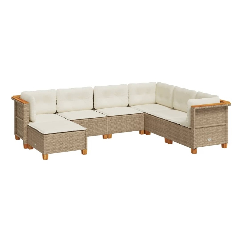 Afuera Living Contemporary 7 Piece Poly Rattan Sofa Set in Beige