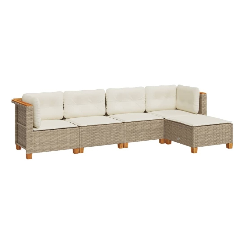 Afuera Living Contemporary Synthetic Poly Rattan 5 Piece Sofa Set in Cream/Beige