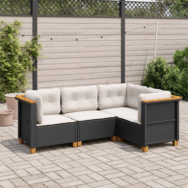 Afuera Living 4 Piece Poly Rattan Small Sofa Set in Black/Cream