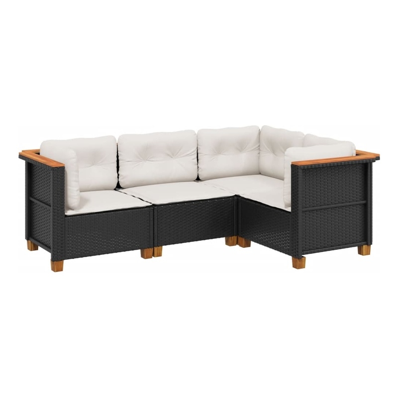 Afuera Living 4 Piece Poly Rattan Small Sofa Set in Black/Cream