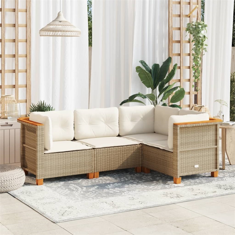 Afuera Living Contemporary Poly Rattan Sofa Set in Cream/Beige