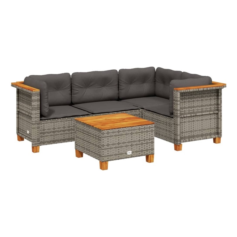 Afuera Living Contemporary Synthetic Poly Rattan 5 Piece  Sofa Set in Gray