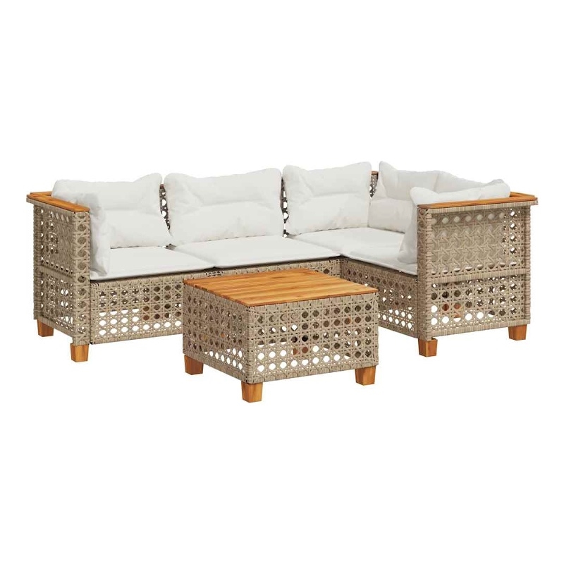 Afuera Living Contemporary 5 Piece Poly Rattan Sofa Set in Beige