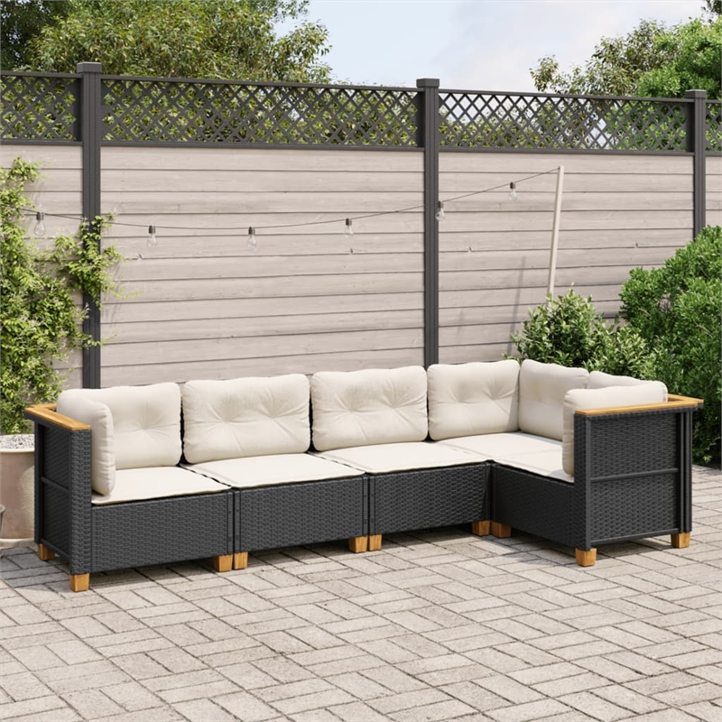 Afuera Living Contemporary 5 Piece Poly Rattan Sofa Set in Black/Cream