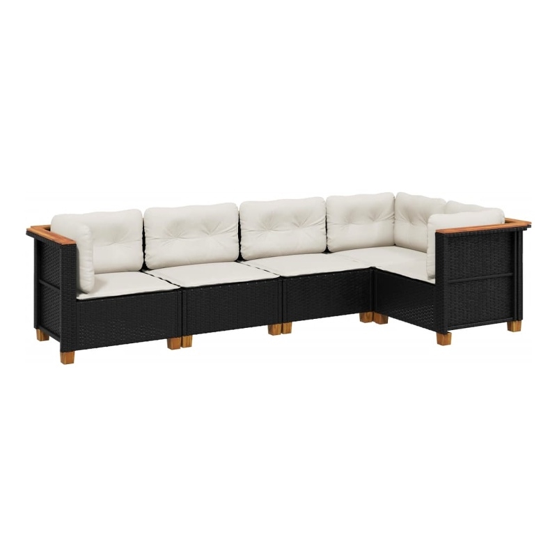 Afuera Living Contemporary 5 Piece Poly Rattan Sofa Set in Black/Cream