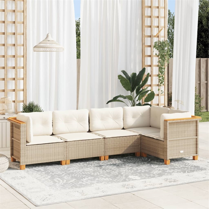 Afuera Living Contemporary 5 Piece Poly Rattan Patio Sofa Set in Beige