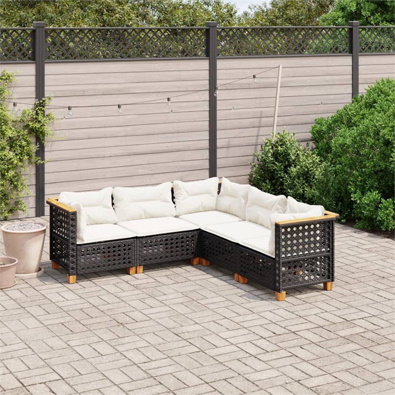 Afuera Living Contemporary 5 Piece Poly Rattan Sofa Set in Black/Cream