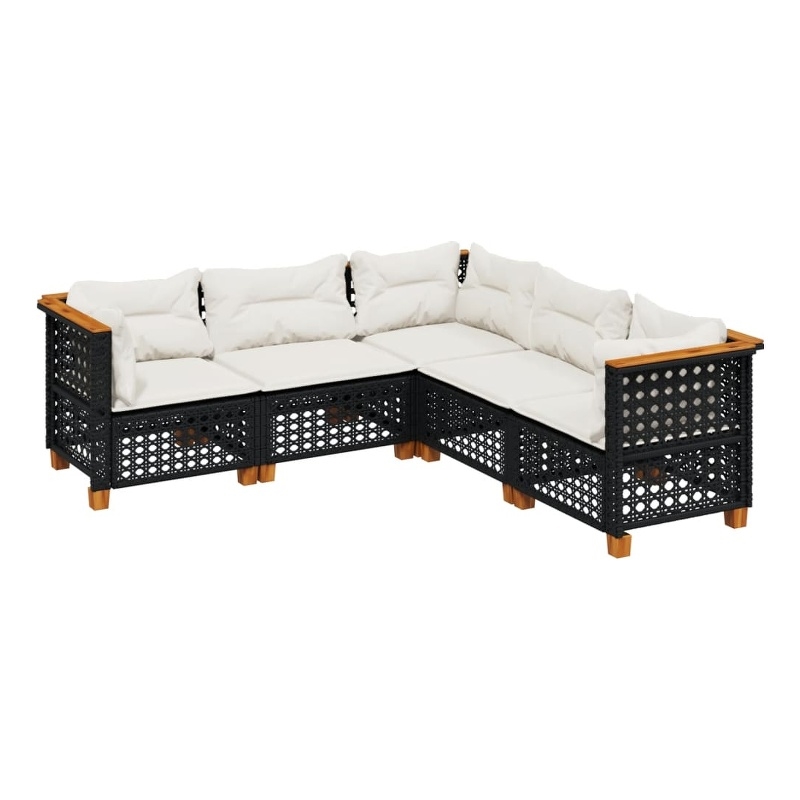 Afuera Living Contemporary 5 Piece Poly Rattan Sofa Set in Black/Cream