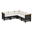 Afuera Living Contemporary 5 Piece Poly Rattan Sofa Set in Black/Cream