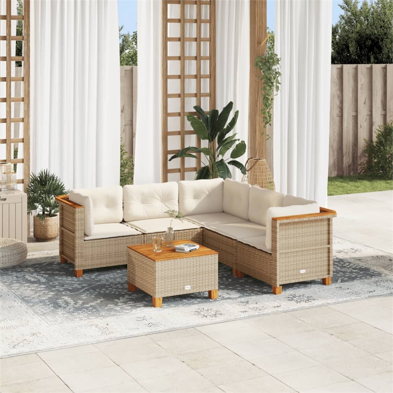 Afuera Living Contemporary Synthetic Poly Rattan 6 Piece  Sofa Set in Beige