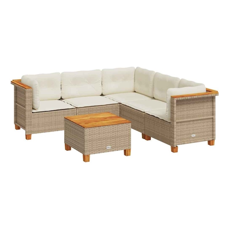 Afuera Living Contemporary Synthetic Poly Rattan 6 Piece  Sofa Set in Beige