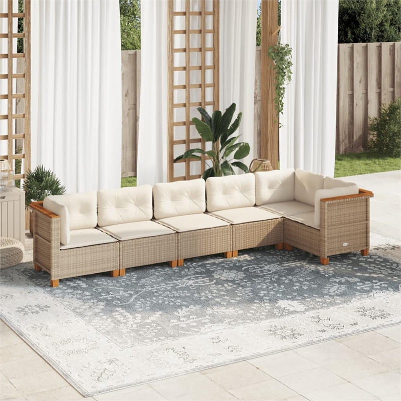 Afuera Living Contemporary 6 Piece Poly Rattan Sofa Set in Beige