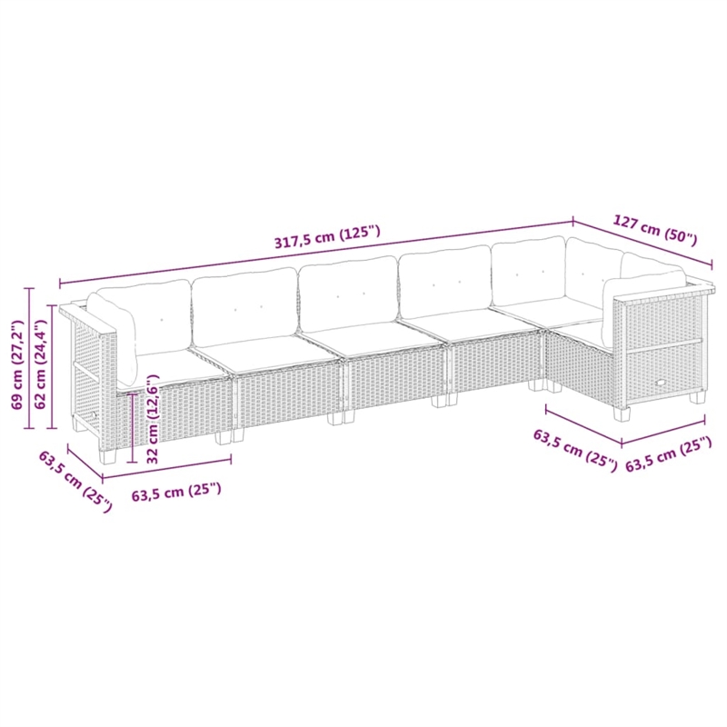 Afuera Living Contemporary 6 Piece Poly Rattan Sofa Set in Beige
