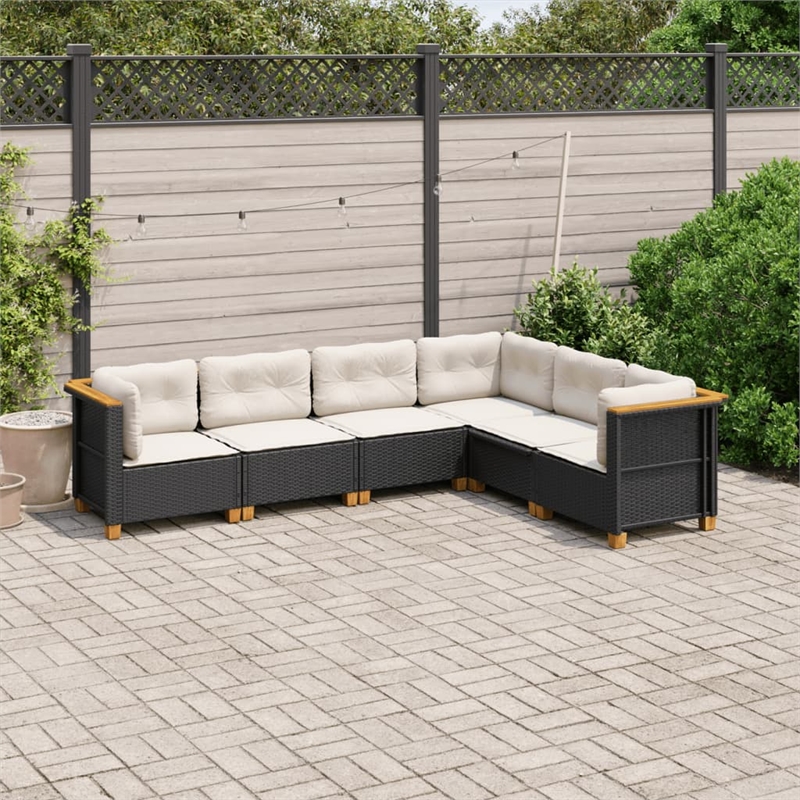 Afuera Living Contemporary 6 Piece Poly Rattan Sofa Set in Black/Cream