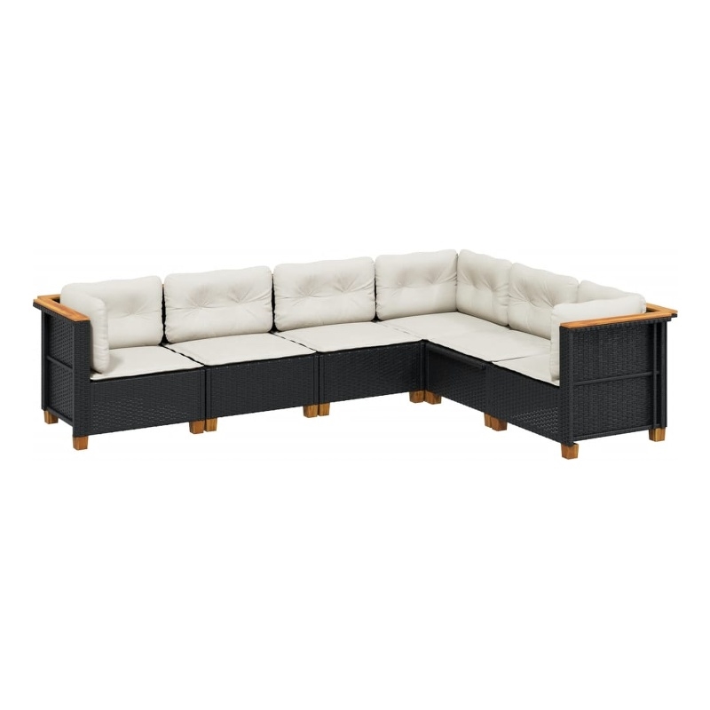 Afuera Living Contemporary 6 Piece Poly Rattan Sofa Set in Black/Cream