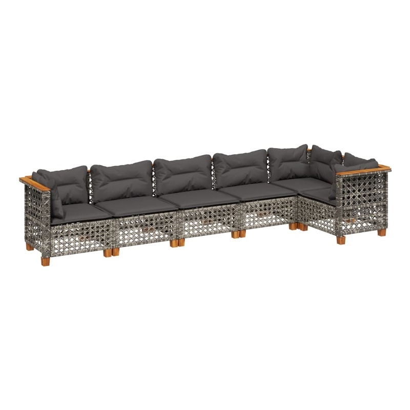 Afuera Living Contemporary 6 Piece Poly Rattan Sofa Set in Gray