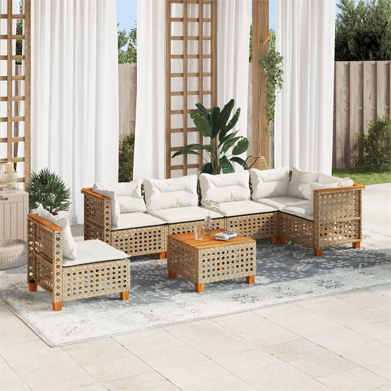 Afuera Living Contemporary Synthetic Poly Rattan 7 Piece  Sofa Set in Beige