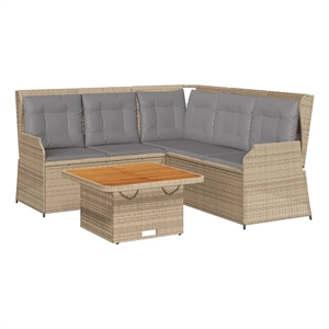 Afuera Living 4 Piece Solid Acacia Wood Lounge Set in Gray/Brown/Beige