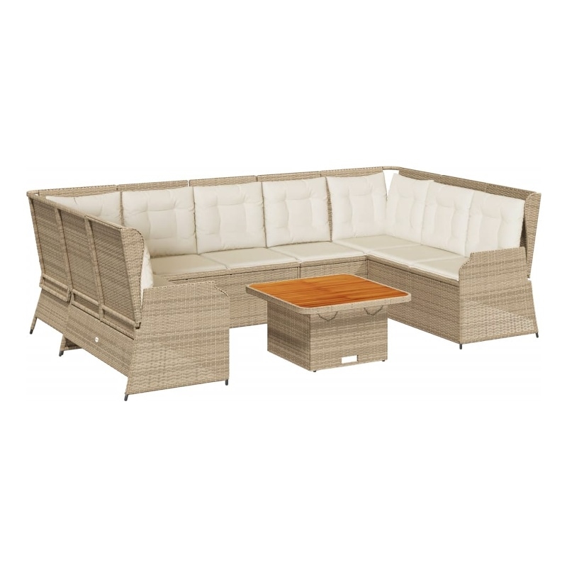Afuera Living Contemporary 7 Piece Poly Rattan Lounge Set in Brown/Beige