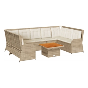 Afuera Living Contemporary 7 Piece Poly Rattan Lounge Set in Brown/Beige