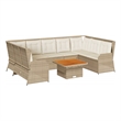 Afuera Living Contemporary 7 Piece Poly Rattan Lounge Set in Brown/Beige