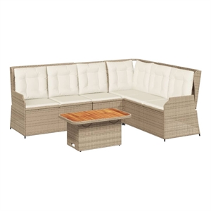 Afuera Living 5 Piece Solid Acacia Wood Lounge Set in Brown/Cream/Beige