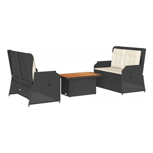 Afuera Living 3 Piece Solid Acacia Wood Garden Lounge Set in Black/Brown/Cream