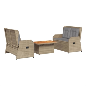Afuera Living 3 Piece Poly Rattan Medium Lounge Set in Gray/Beige