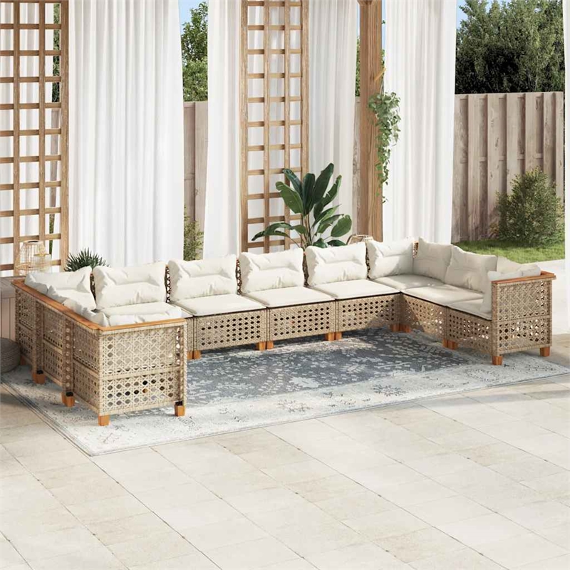 Afuera Living Contemporary 10 Piece Poly Rattan Sofa Set in Cream/Beige