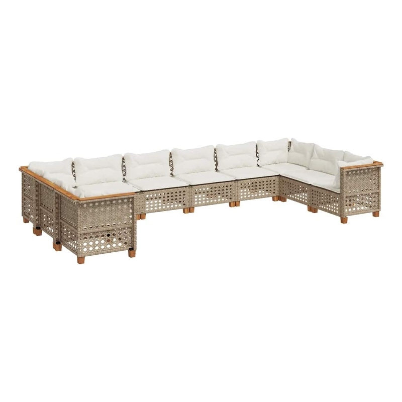 Afuera Living Contemporary 10 Piece Poly Rattan Sofa Set in Cream/Beige