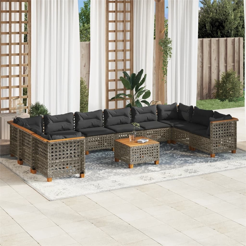 Afuera Living Contemporary 11 Piece Poly Rattan Sofa Set in Gray