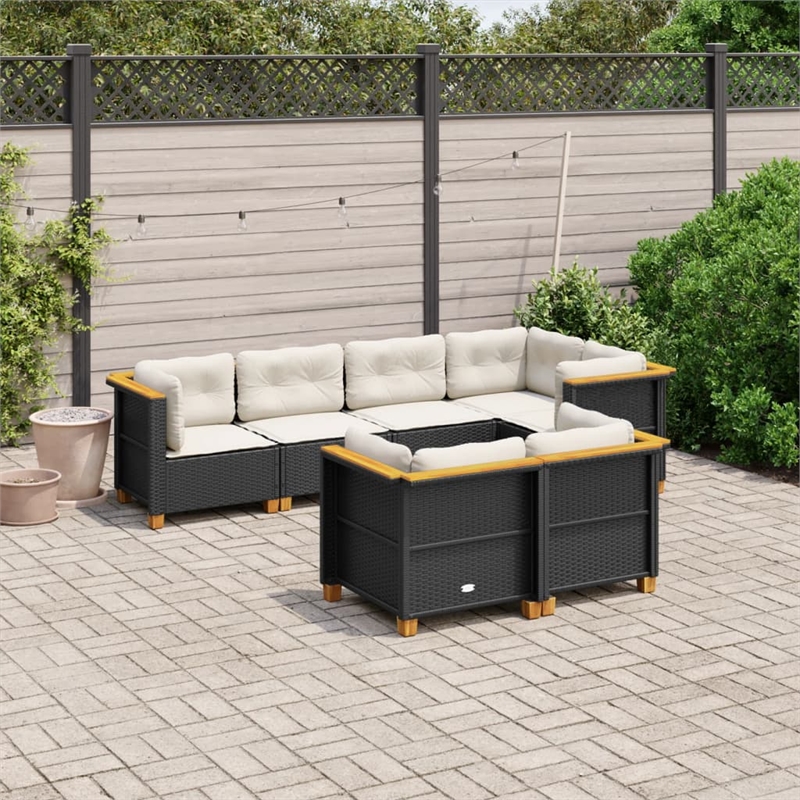 Afuera Living Contemporary Synthetic Poly Rattan 7 Piece Sofa Set in Black