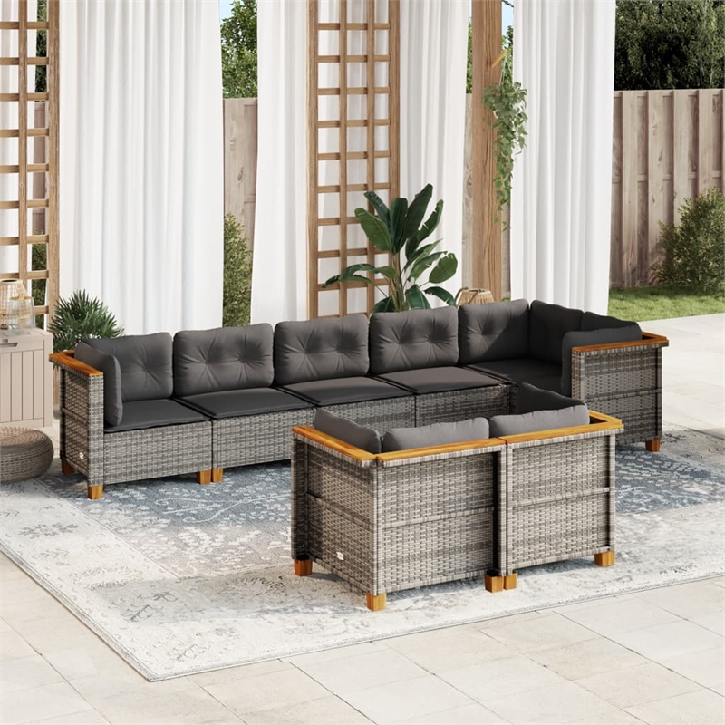 Afuera Living Contemporary 8 Piece Poly Rattan Sofa Set in Gray