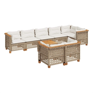Afuera Living Contemporary 9 Piece Solid Acacia Wood Sofa Set in Beige
