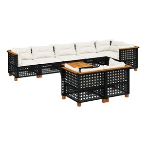 Afuera Living Contemporary Synthetic Poly Rattan 9 Piece Sofa Set in Black/Cream