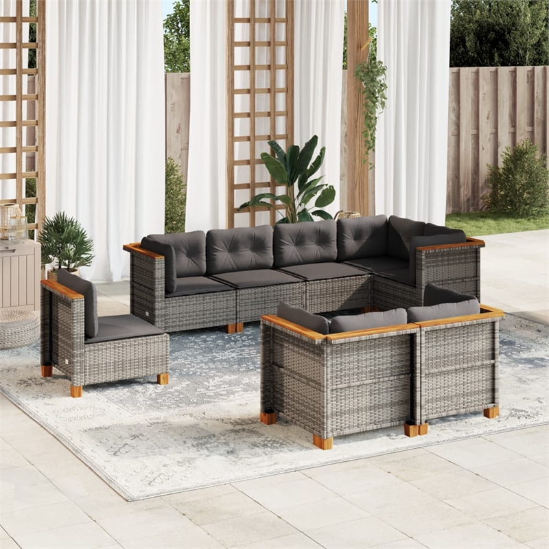 Afuera Living Contemporary 8 Piece Poly Rattan Large Sofa Set in Gray