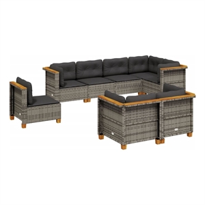 Afuera Living Contemporary 8 Piece Poly Rattan Large Sofa Set in Gray