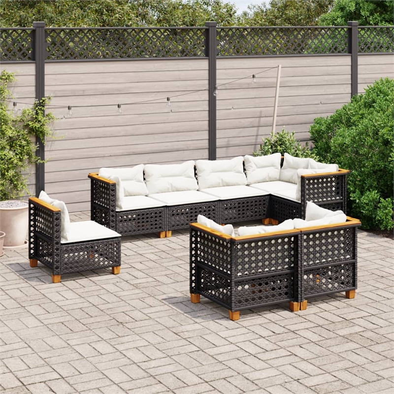 Afuera Living Contemporary 8 Piece Poly Rattan Sofa Set in Black